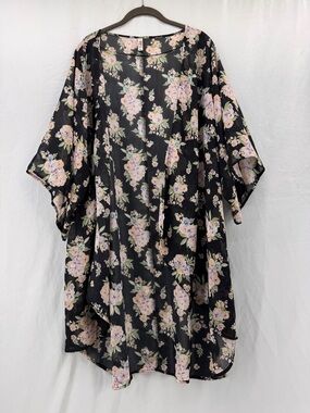 Mudd Black Floral Sheer Kimono Layering Coverup Size XL Boho Romantic Whimsigoth